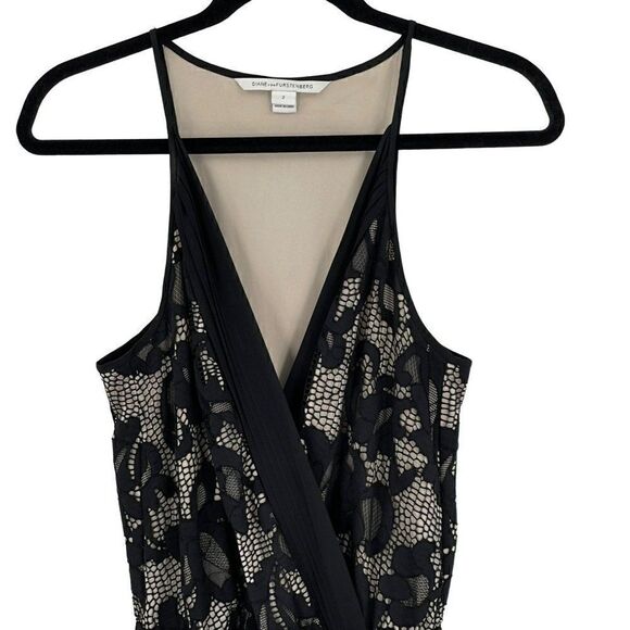 Diane Von Furstenberg Shany Abstract Floral Lace Black Sleeveless Jumpsuit 2 - Picture 4 of 11